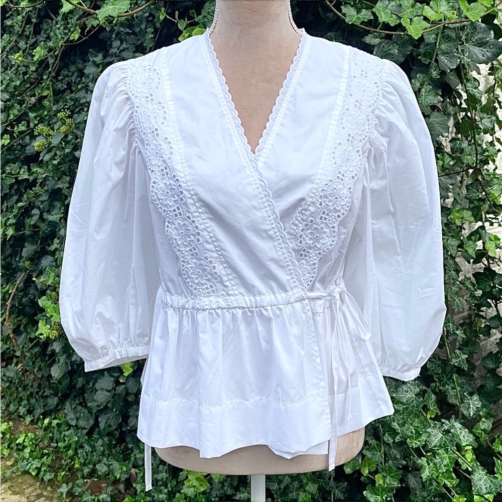 NWT! See By Chloe Broderie Anglaise Wrap Blouse in White